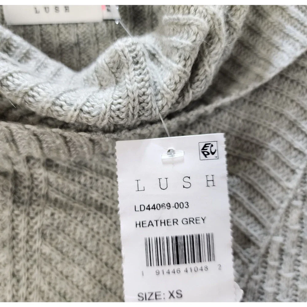 LUSH Knit Sweater Dress Women's XS Light Gray Heather Cowl Neck Long Sleeve + - Picture 5 of 11